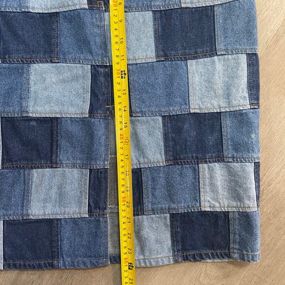 Y2K Denim Jean Skirt Knee Length D’Mode Classix Size 11 Patchwork Front Slit - Picture 6 of 7